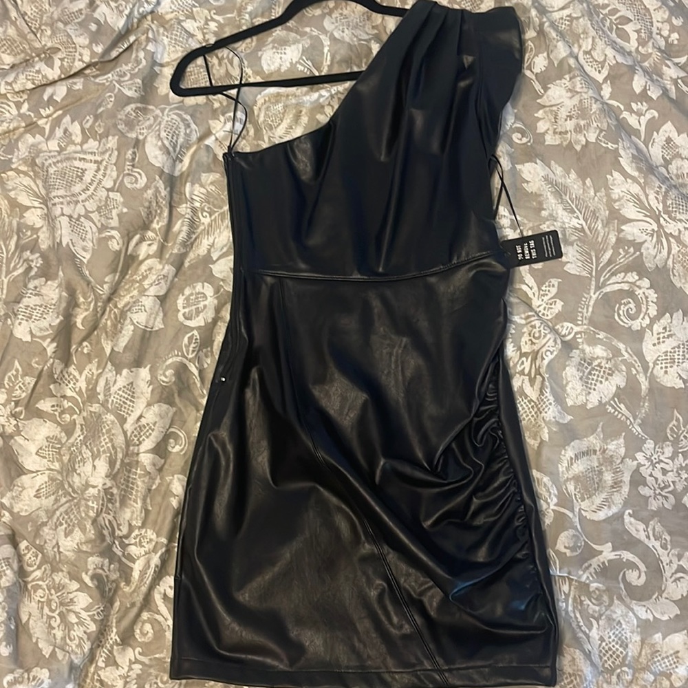 Express One Shoulder Leather Dress